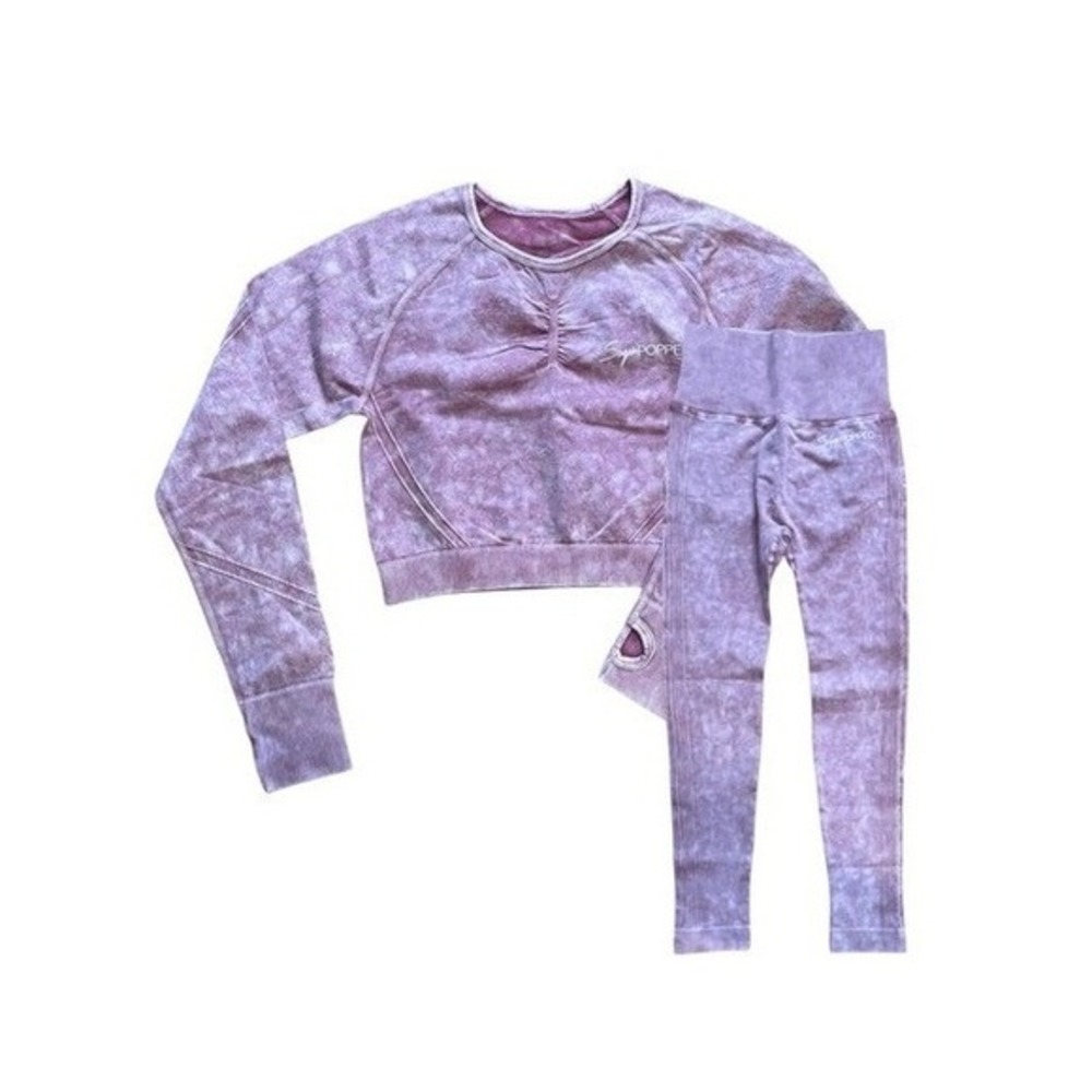 Sugar Popped Extreme Lift  Athletic Set Legging Crop Top Berry Pink Stretch Knit